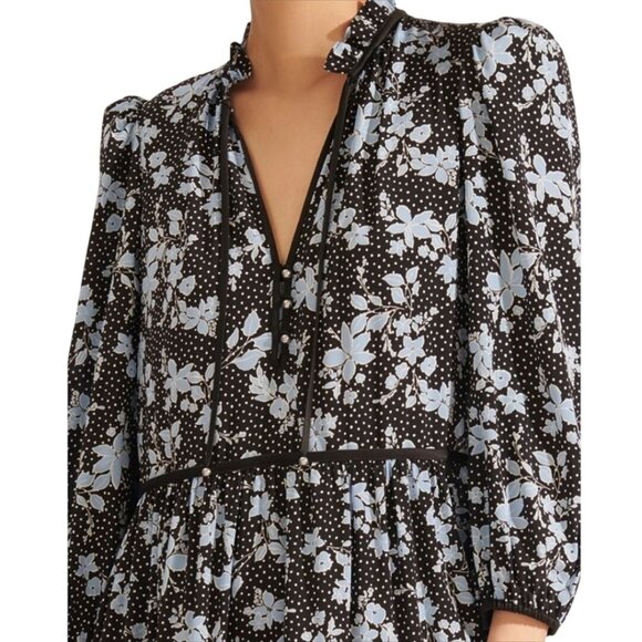 Veronica Beard Hawken Black Tiered Floral Dress Bracelet Balloon Sleeve Size 10 - Picture 5 of 10